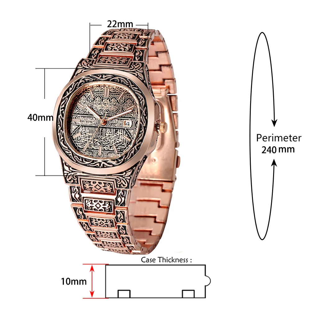 Luxury Rose Gold Watch for Men Vintage Embossed Steel Band Watch Gift for Male Quartz Wristwatches Calendar Clock Reloj Hombre