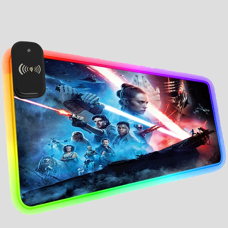 

Коврик для мыши с беспроводной зарядкой RGB, светодиодный игровой коврик «Звездные войны» Rey, Настольный коврик для мыши, аниме аксессуары дл...