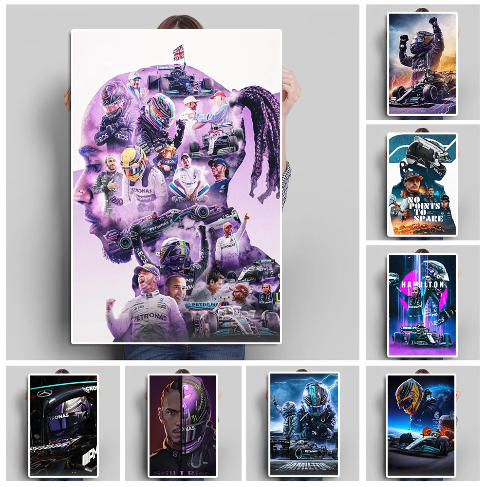 Супер Fomula чемпион мира Льюис Гамильтон граффити искусственный автомобиль постер Роскошная гоночная стена искусство
