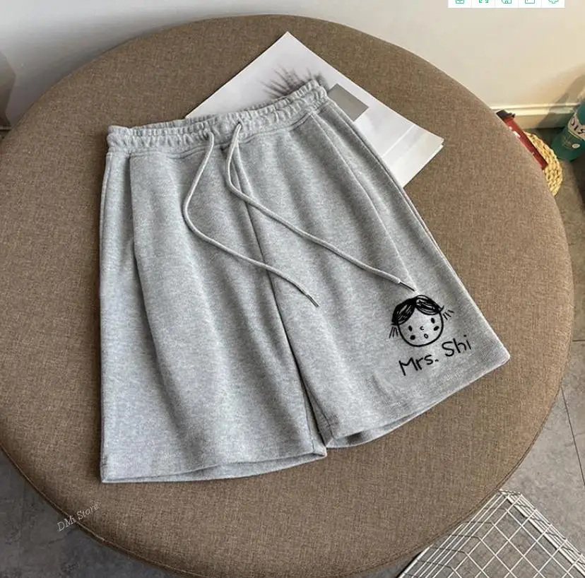

Summer Women Cycling Shorts 100% Cotton Harajuku Tooling Girl Printing High Waist Sports Shorts Casual Loose Fitness Sweatpants