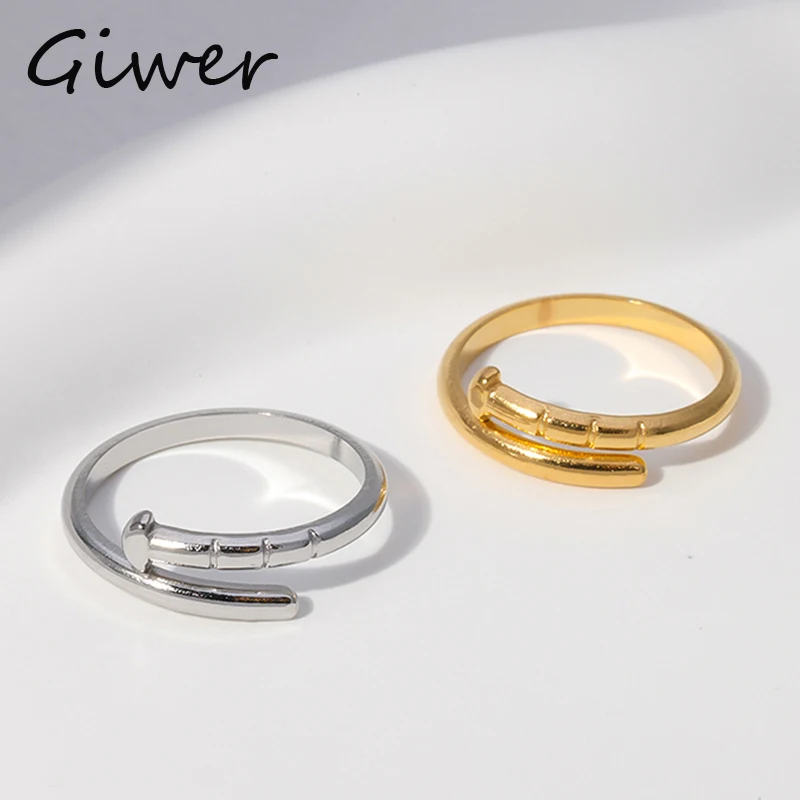 

Модное простое кольцо для ногтей для женщин и девушек ювелирные изделия из нержавеющей стали изящное регулируемое Открытое кольцо на палец...