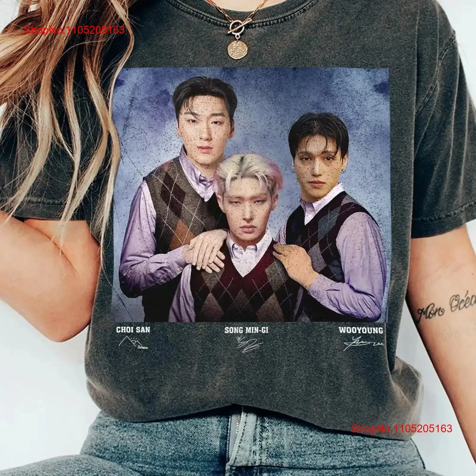Фото Ateez Step Bros Kpop Tour 2025 Музыка Винтажная футболка Song Mingi San Wooyoung винтажная стираная мягкая дышащая дизайнерская одежда №1