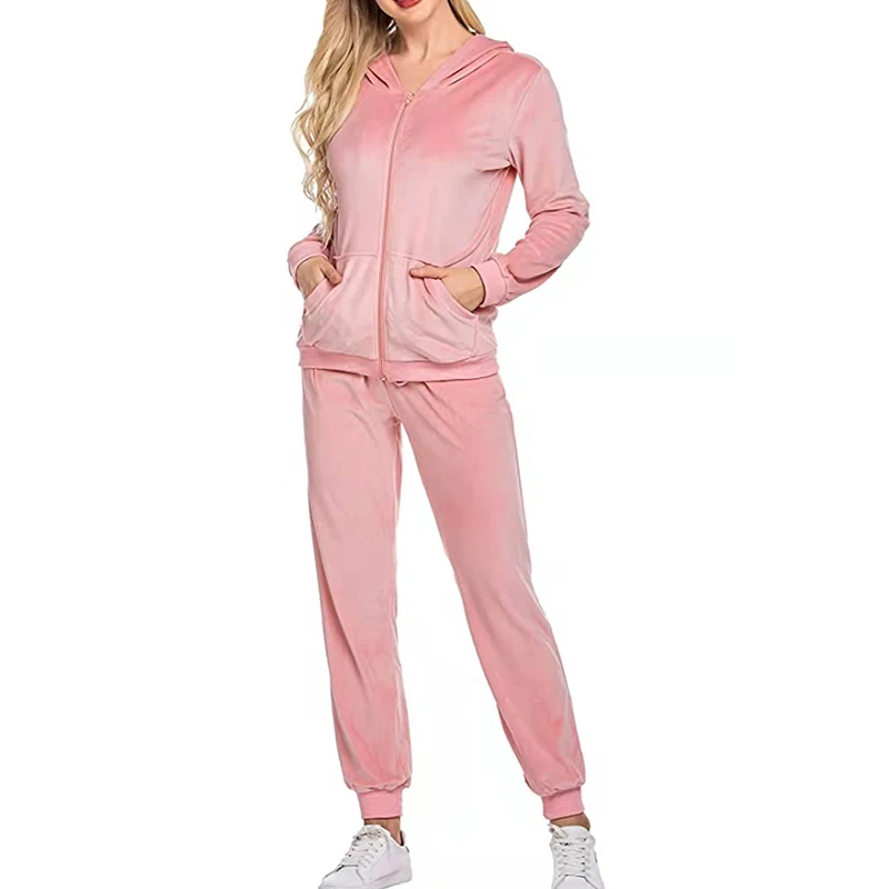 2022 Spring Velvet Sweatsuit Woman Zip Up Hoodies+pants Two Piece Sets Sweatshirt Jogger Tracksuit Sports Wear Casual Sport Suit |