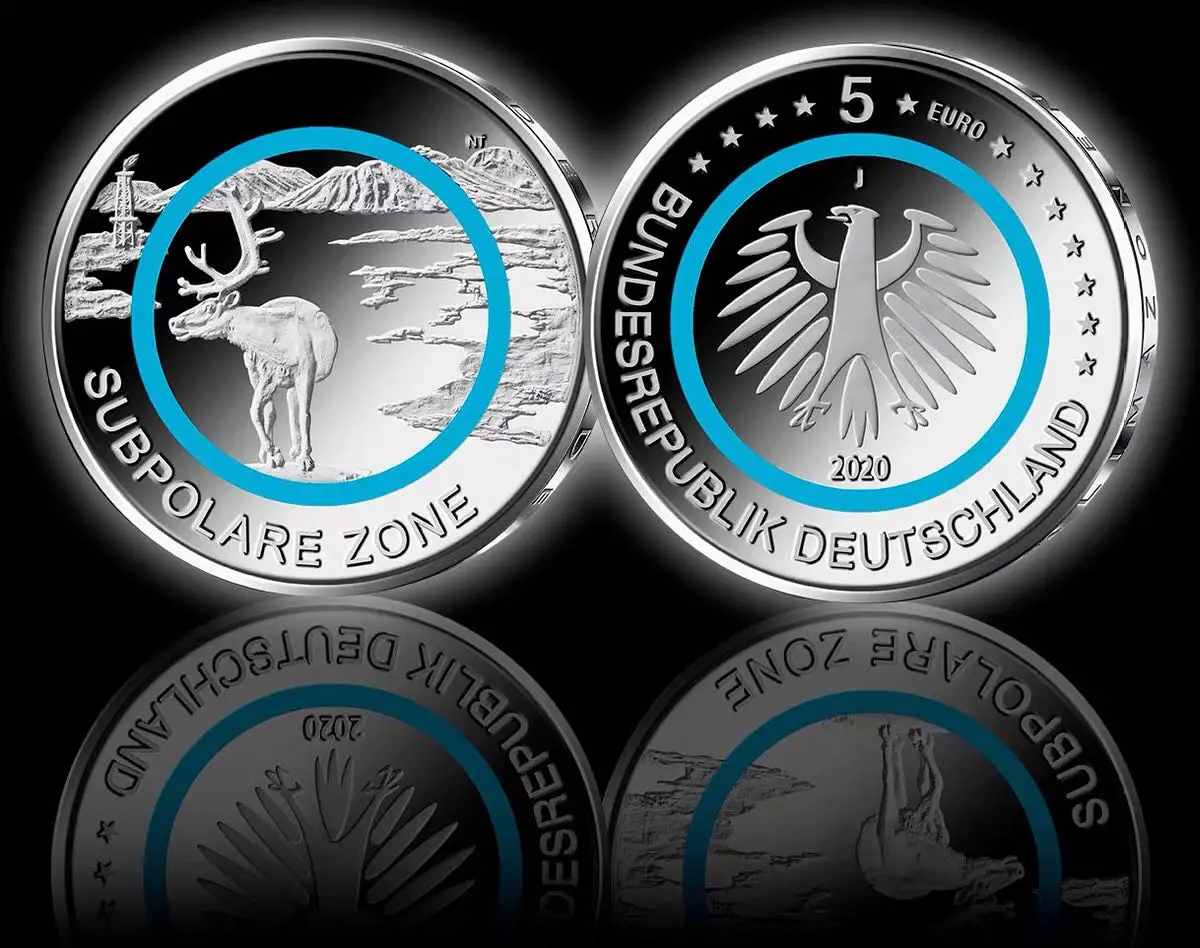 

2020 Германия 5 евро круглая азиатская Холодная зона памятная монета олень с прозрачной акриловой защитной коробкой 100% оригинал