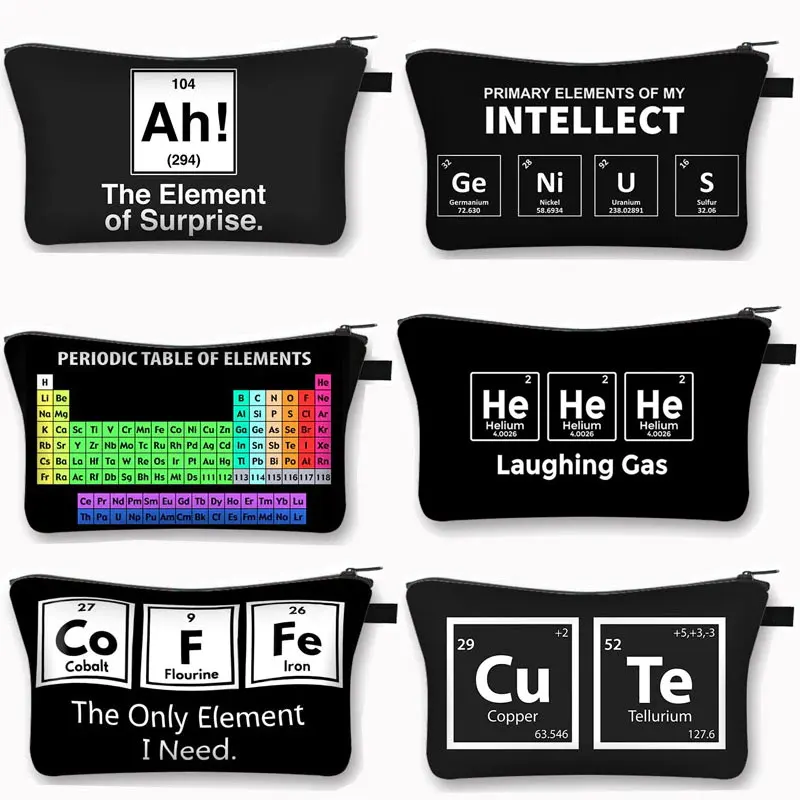 

Периодическая таблица элементов, косметичка, женская косметичка с кофейными буквами, сумки для хранения губной помады, сумка на молнии, милые сумки для туалетных принадлежностей