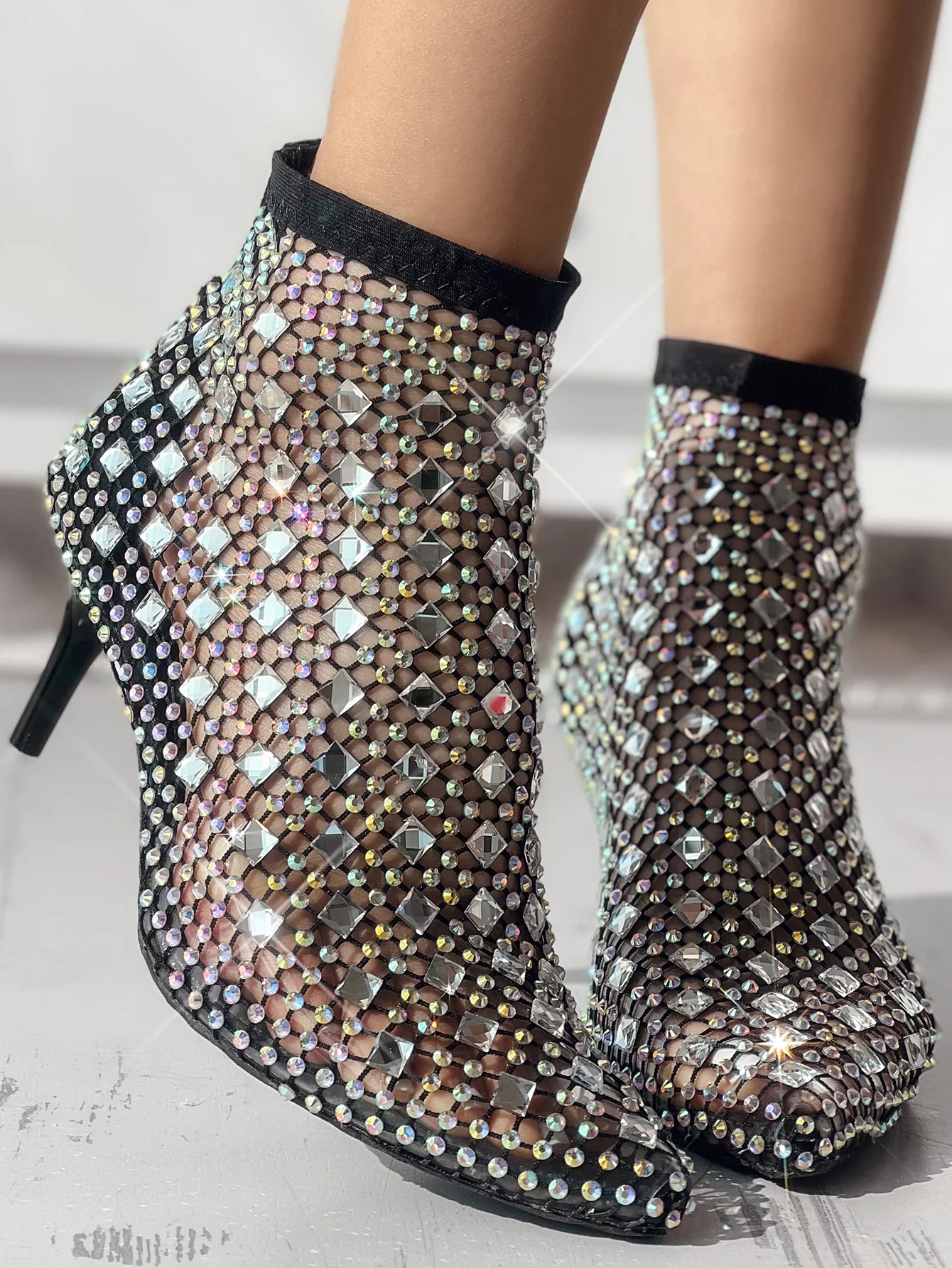 

Women Shoes Fashion Ankle Boot Point Toe High Heel Night Out Party Hollow Out Rhinestone Stiletto Heel Boots