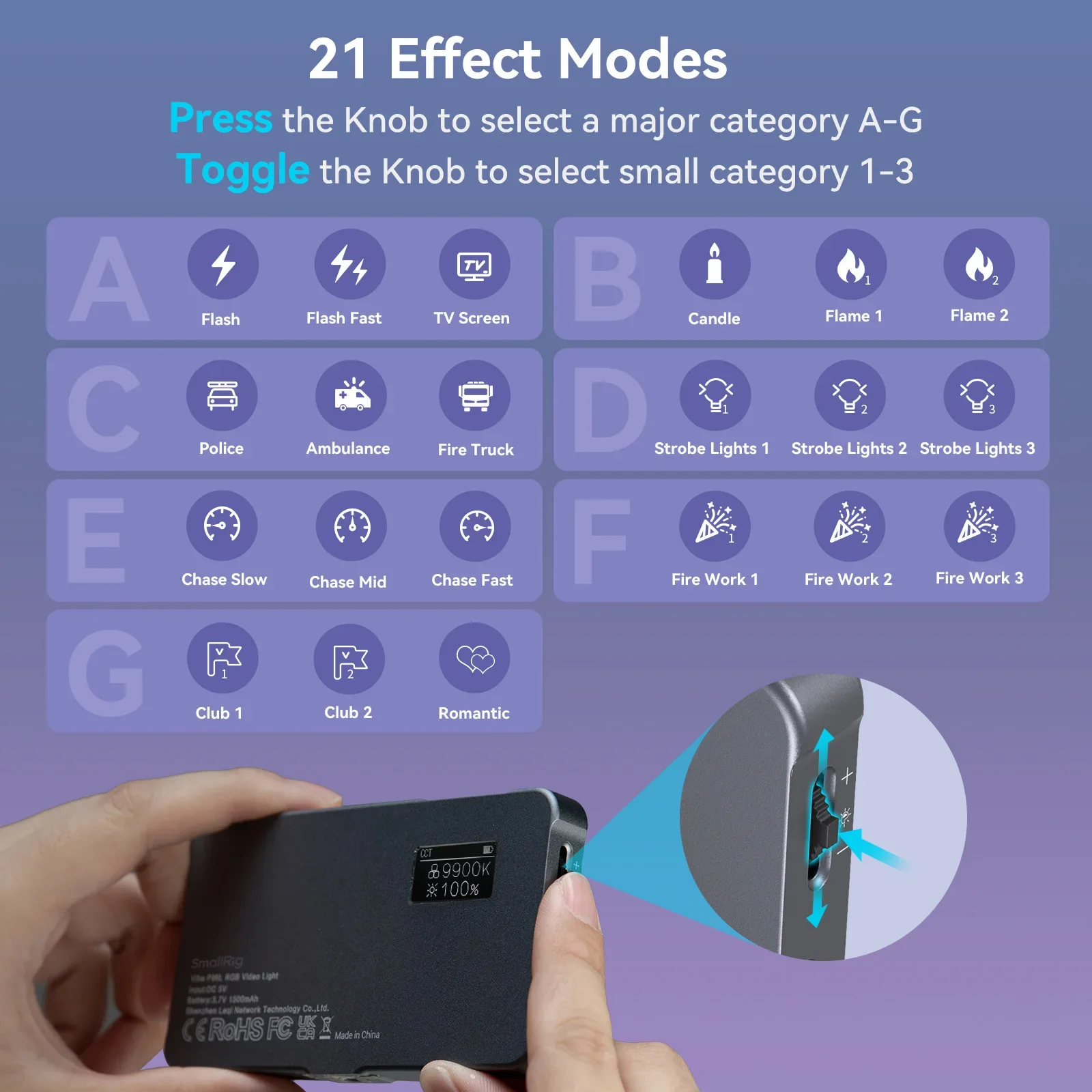 Фото SmallRig P96L RGB Video Light Портативная металлическая светодиодная подсветка для камеры, 2500-9000K CRI 96+ Фото и видео освещение для Sony -3489B №5