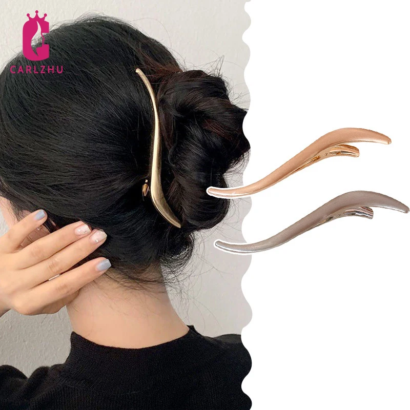 

2022 Korean Simple Gold Silver Metal Hairpin Hair Bun Duckbill Clips Hairpin S Shape Wavy Barrette Ponytail Hair Clip for Women