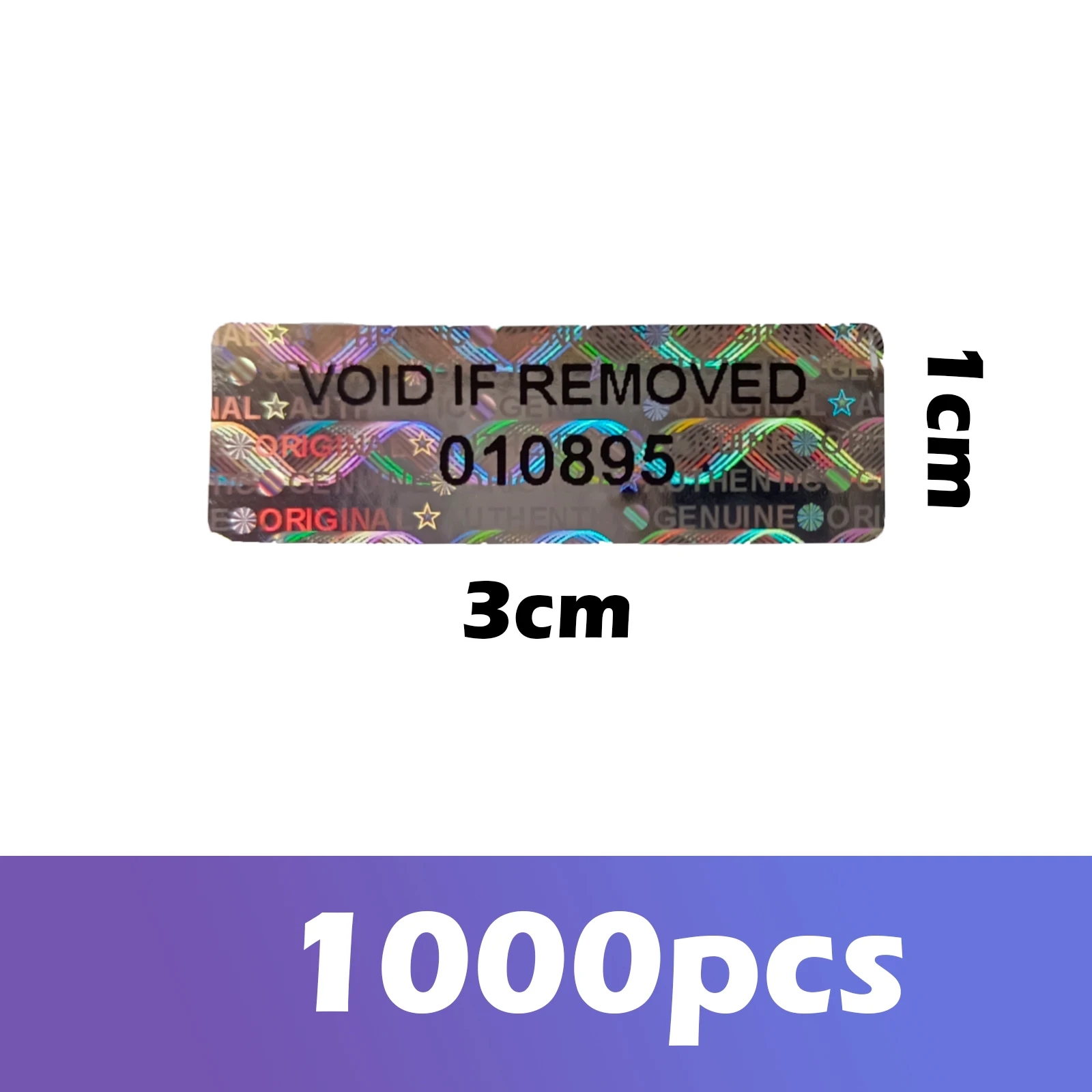 Голографические защитные наклейки с уникальным номером, серебристые, 1x3 см