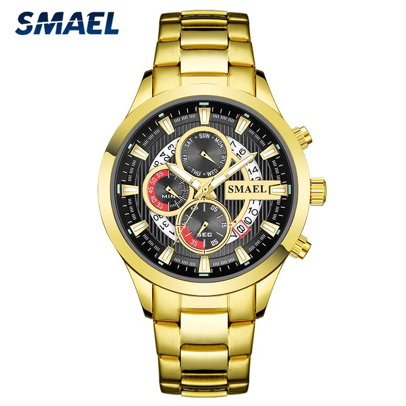 

SMAEL Mens Watches Chronograph Men Sports Black Watch Waterproof Full Steel Quartz Men's Military Wrist Watch Relogio Masculino
