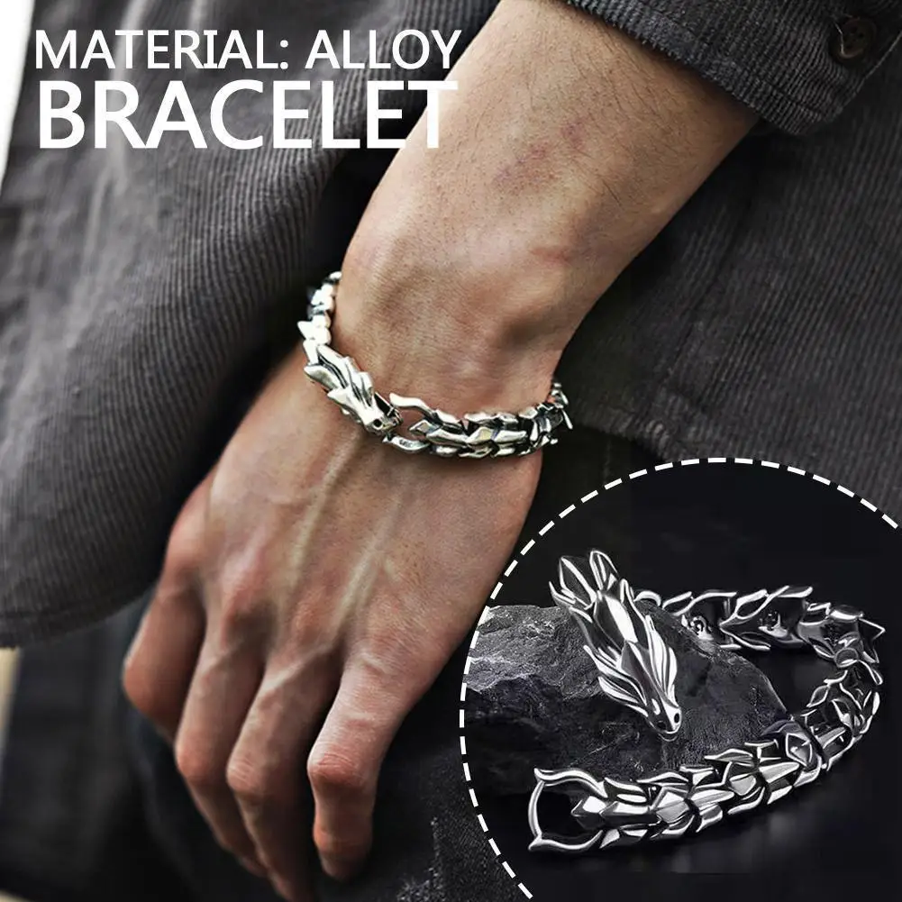 

Dragon Link Chain Bracelet Mens Stainless Steel Vintage Punk Bracelet Vintage Jewellery Hiphop Exaggerated Dragon Mens Bang M5R3