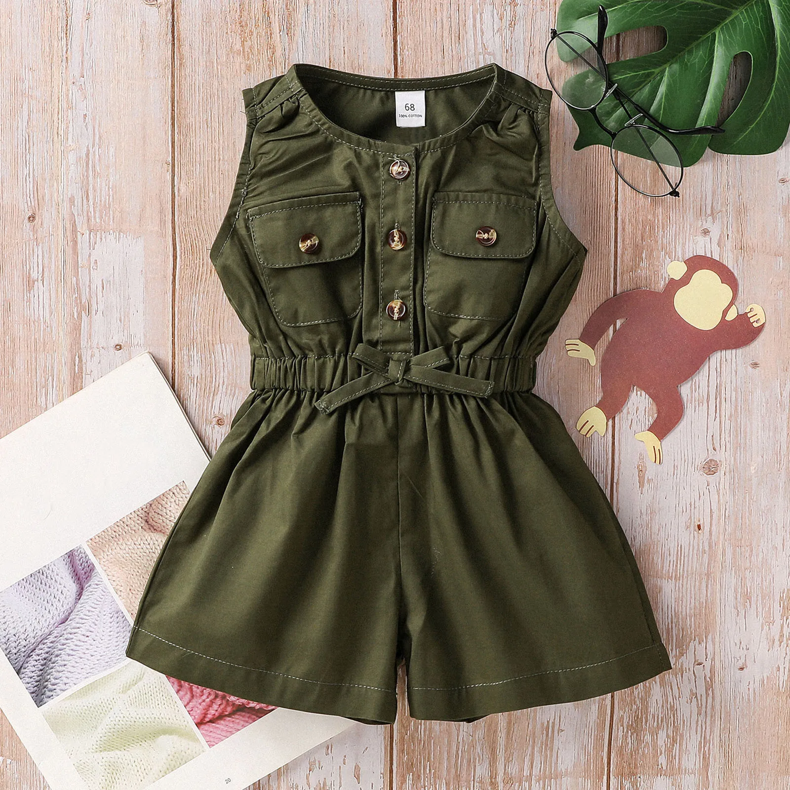 

Toddler Girls Sleeveless Solid Romper With Pocket Infant Jumpsuit Easter Gifts for Infant Girl Girls 2t