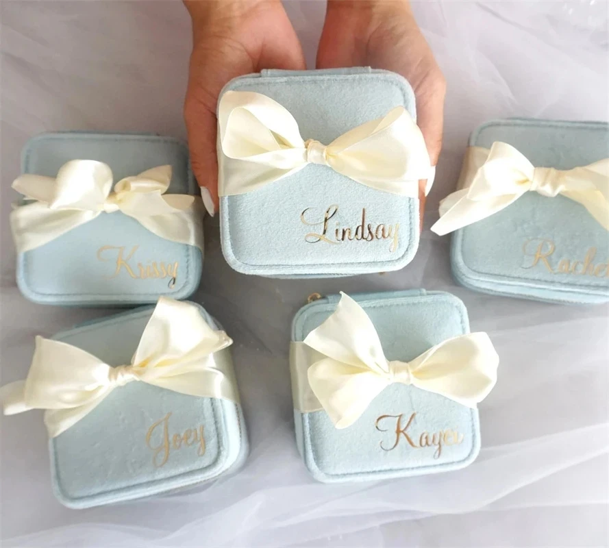 

Custom Velvet Jewelry Box with Name, Christmas & Holiday Gift, Bridesmaid Proposal, Monogram, Small Travel Jewelry Case