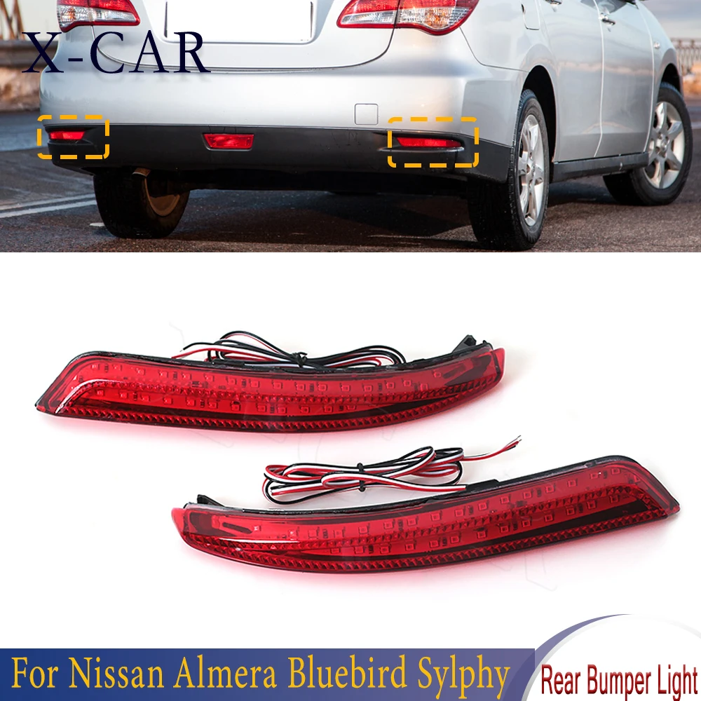 

X-CAR Left Right Car Reflector LED Stop Brake Light Rear Bumper Warning Light For Nissan Almera Bluebird Sylphy 2006 2007-2014