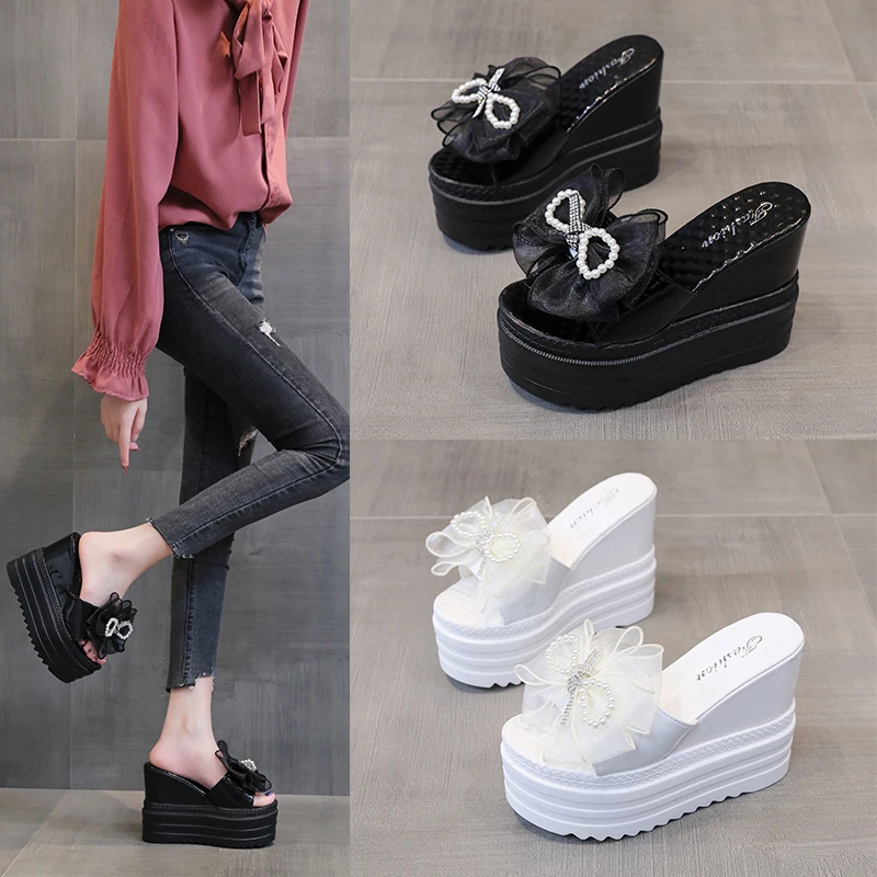 

Женские блестящие шлепанцы на платформе, Слиперы на танкетке с бантом-бабочкой, на плоской подошве, 2022