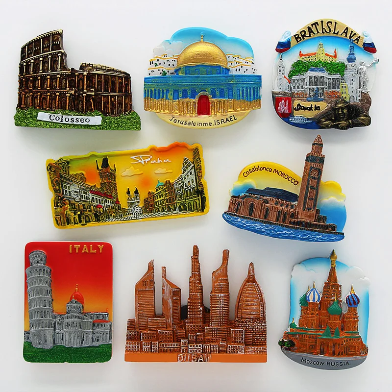 

Tourism Souvenir Home Decoration Sticker 3D Fridge Magnet Magnetic Refrigerator Rome Colosseum Dubai Slovakia Israel Dubai Italy