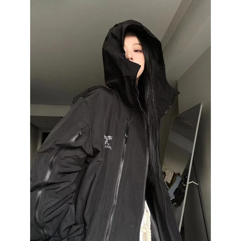 Куртка женская в стиле Харадзюку черная Водонепроницаемая уличная одежда Deeptown