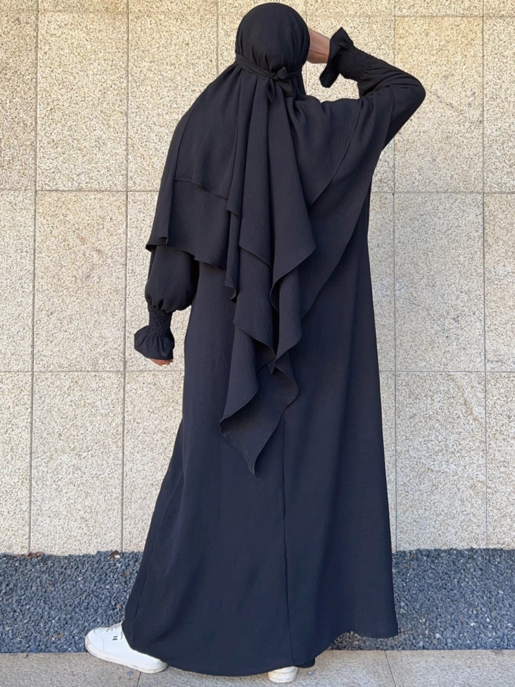 Plain Long Khimar and Abaya Set Jilbab 2 Piece Muslim Prayer Outfit Islam Jilbabs for Women Hijab Dress Ramadan Eid Niqab Burka