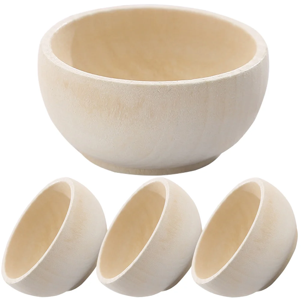 

4pcs Multi-use Small Wooden Bowls DIY Wooden Cutlery Small Wood Bowls for Kids