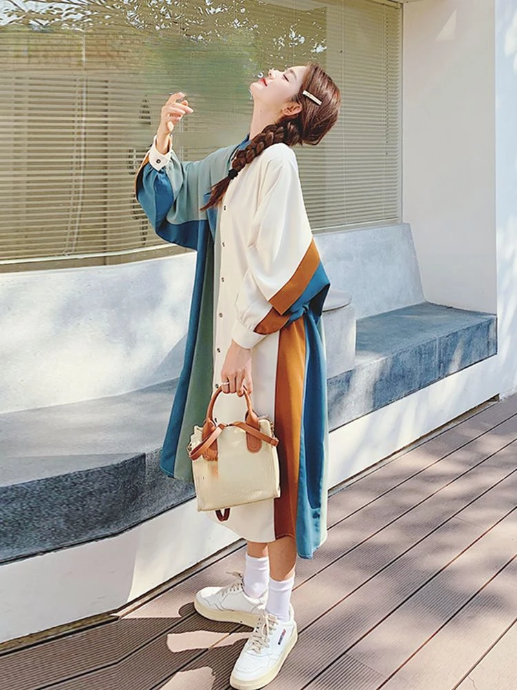 

Модное летнее платье для женщин 2023 Новинка цветная рубашка Длинные платья Свободная Женская одежда халат элегантные модели винтажные платья