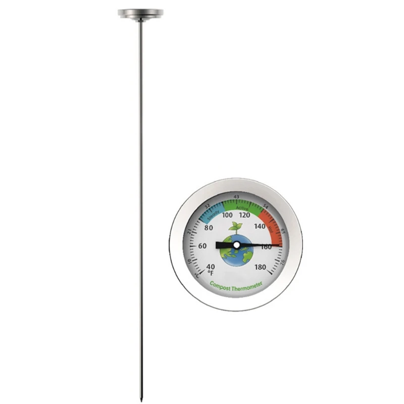 

50cm Stainless Steel Compost Soil Thermometer Celsius Measuring Garden Yard 40-180℉ Dial Temperature