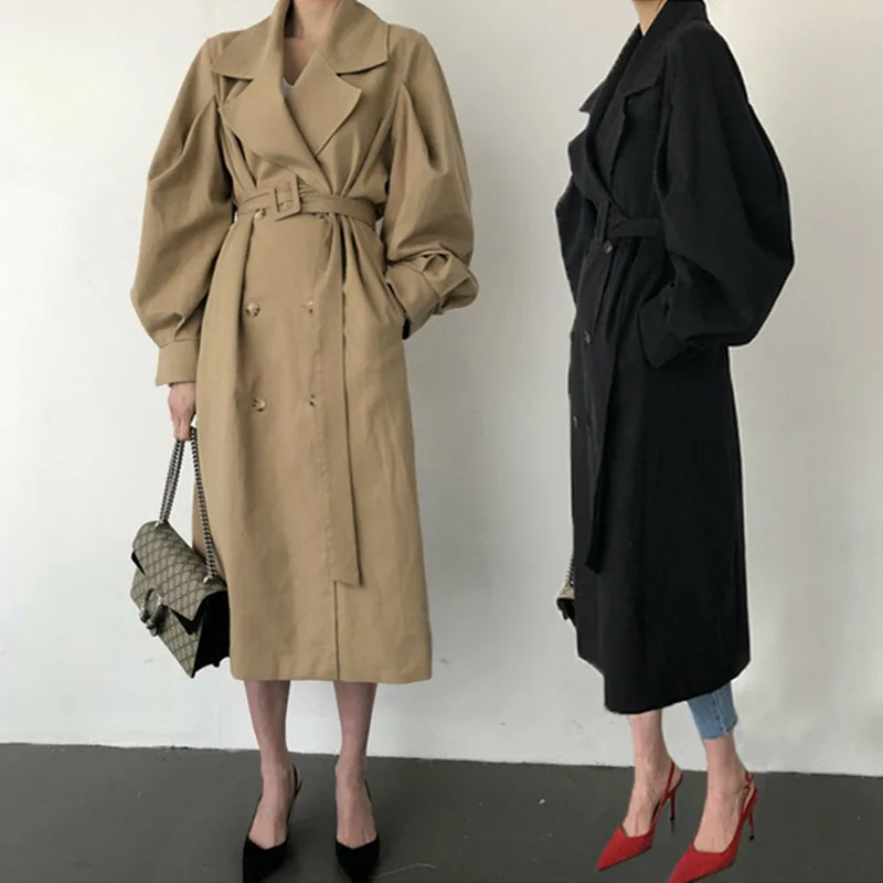 

Elegant Women Trench Coat 2023 New Autumn Double Breated Oversize Long Coat Lady Streetwear Korean Outwear Runway Windbreaker