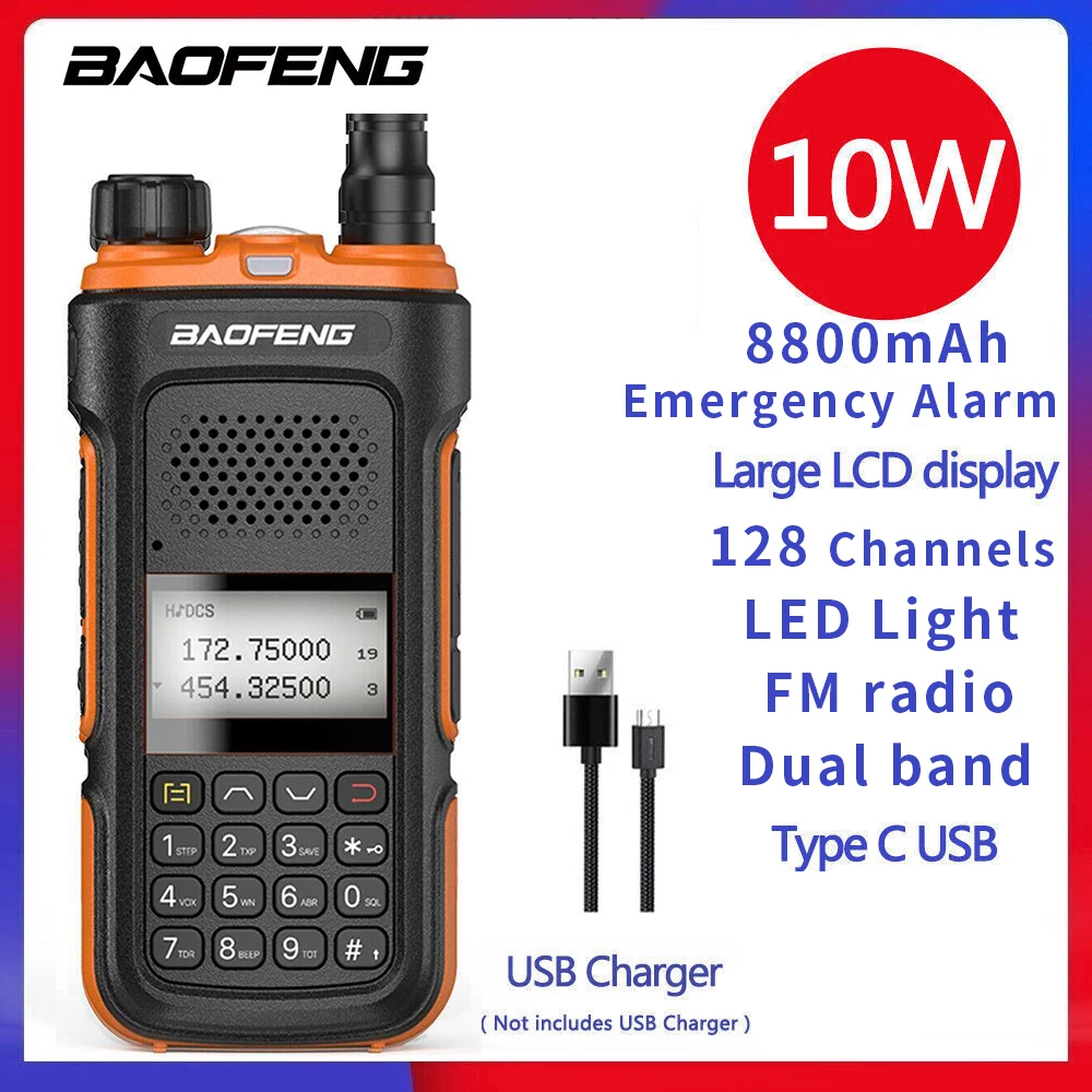 10w 8800mAH Baofeng UV10  ham Two Way Radio Dual Band 10-30KM FM radio with LED light Emergency Alarm   walkie talkie long rang enlarge
