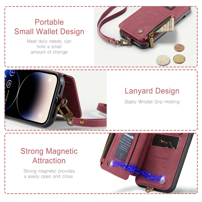 For iphone 14 13 12 11 Pro XS Max XR 7 8 Plus Leather Flip Phone Case For Samsung S23 Ultra A53 Zipper Credit Card Wallet Cover