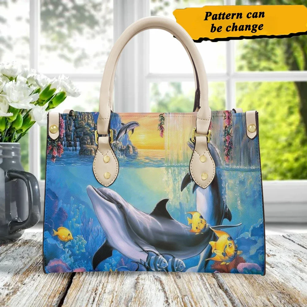 Новые синие женские сумочки с ручками прекрасный мультяшный дельфин