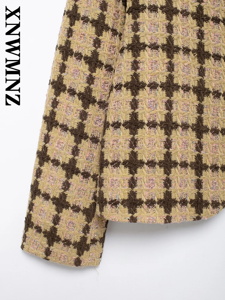 XNWMNZ 2024 новая осенняя женская повседневная куртка в клетку с круглым воротником и