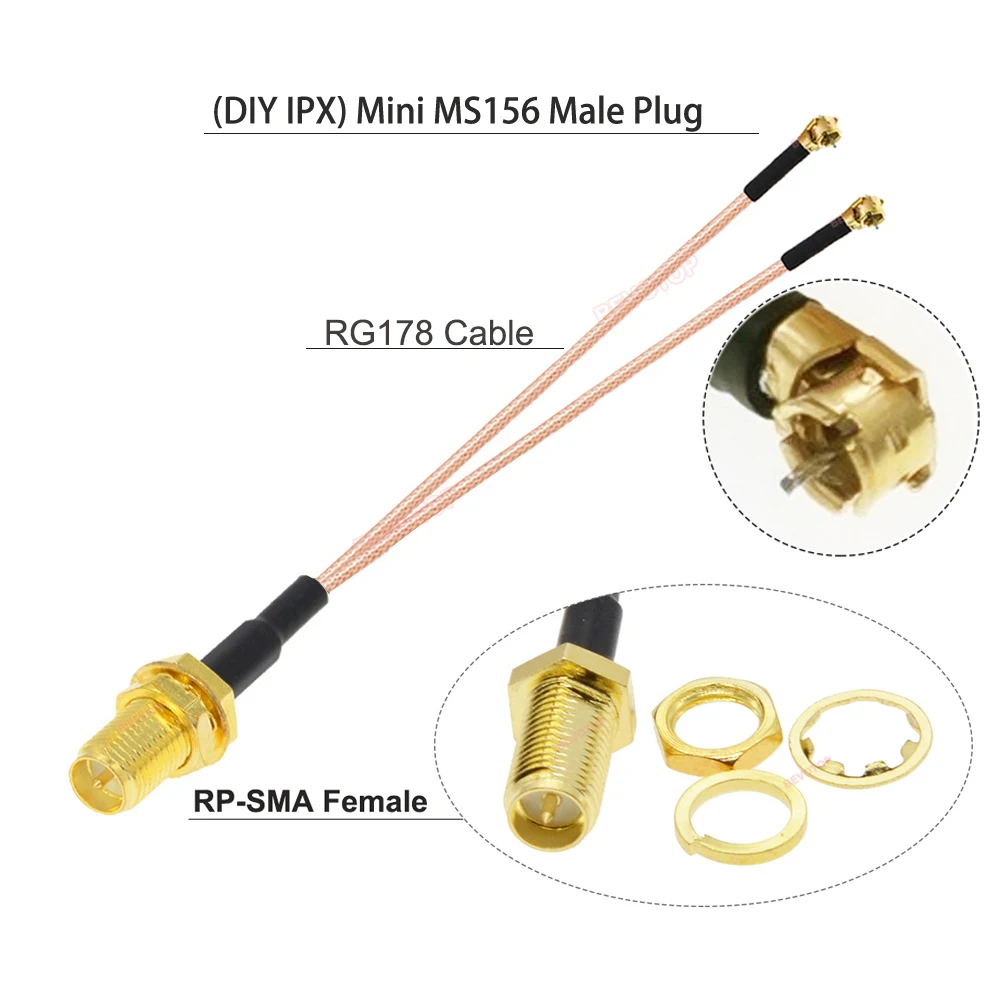 

BEVOTOP RP-SMA / SMA Female to 2x Mini MS156 Male Plug SMA to DIY Разветвительный кабель RG178 Косичка WIFI Удлинительная перемычка антенны