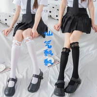 lolita lace bowknot the calf socks japanese student black white silk stockings mid calf length sock