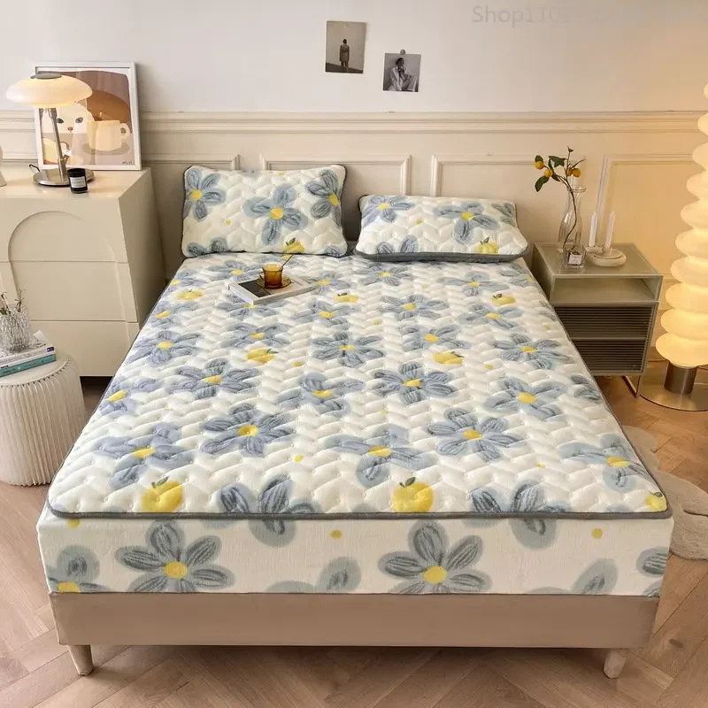 

Зимний теплый фланелевый защитный чехол для матраса, стеганый утолщенный роскошный защитный чехол для двух кроватей