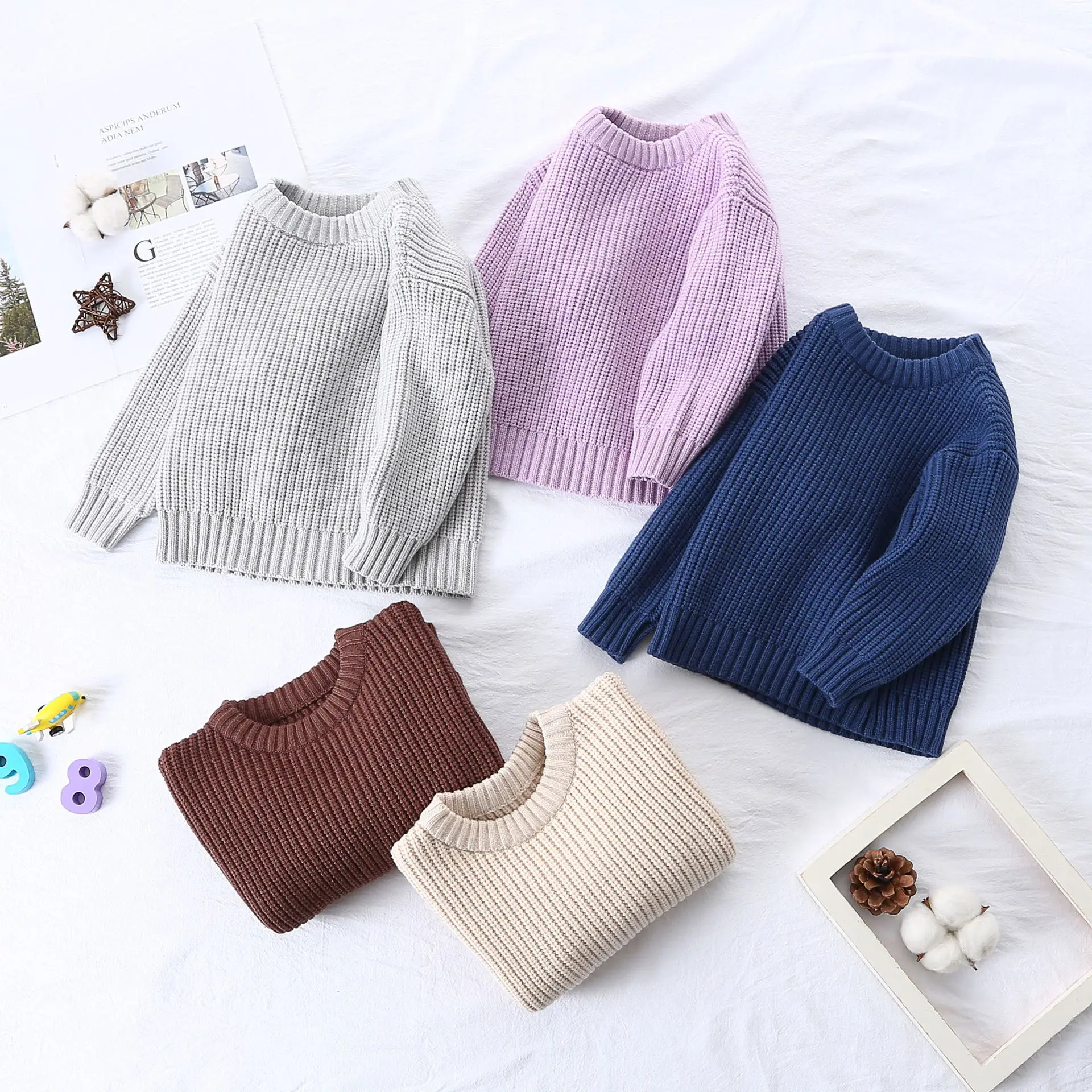 

Baby Sweaters Autumn Winter Kids Boys Girls Long Sleeve Pure Color Knit Sweater Baby Kids Boys Girls Pullover Sweaters Clothes