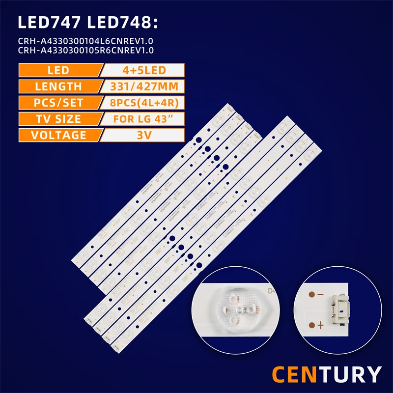 5kit LED backlight strip  CRH-A4330300104L6CNRev1.0 CRH-A4330300105R6CNRev1.0 for  LG 43UG620V 43UJ620V