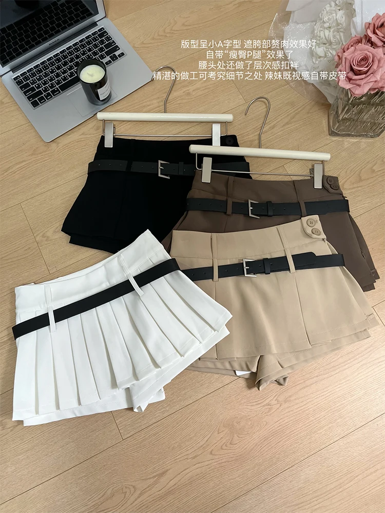 Женская мини-юбка с низкой талией корейская модная элегантная юбка поясом