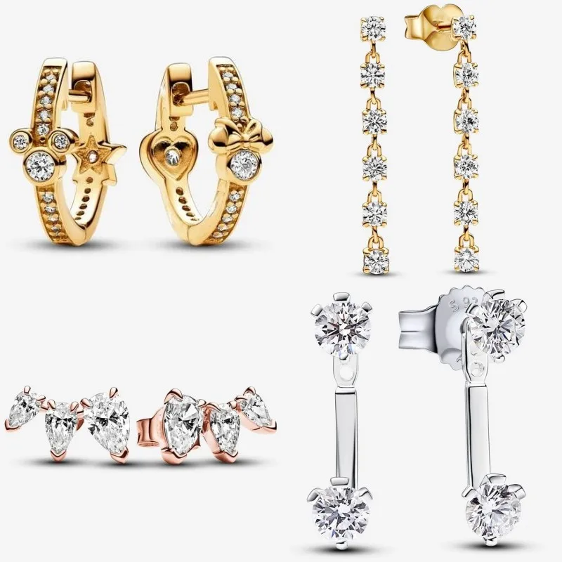 

Sparkling Stones Elegant Drop Earrings 925 Sterling Silver Women Pear Stud Earrings Hoop Earrings Gold-plated Special Occasion