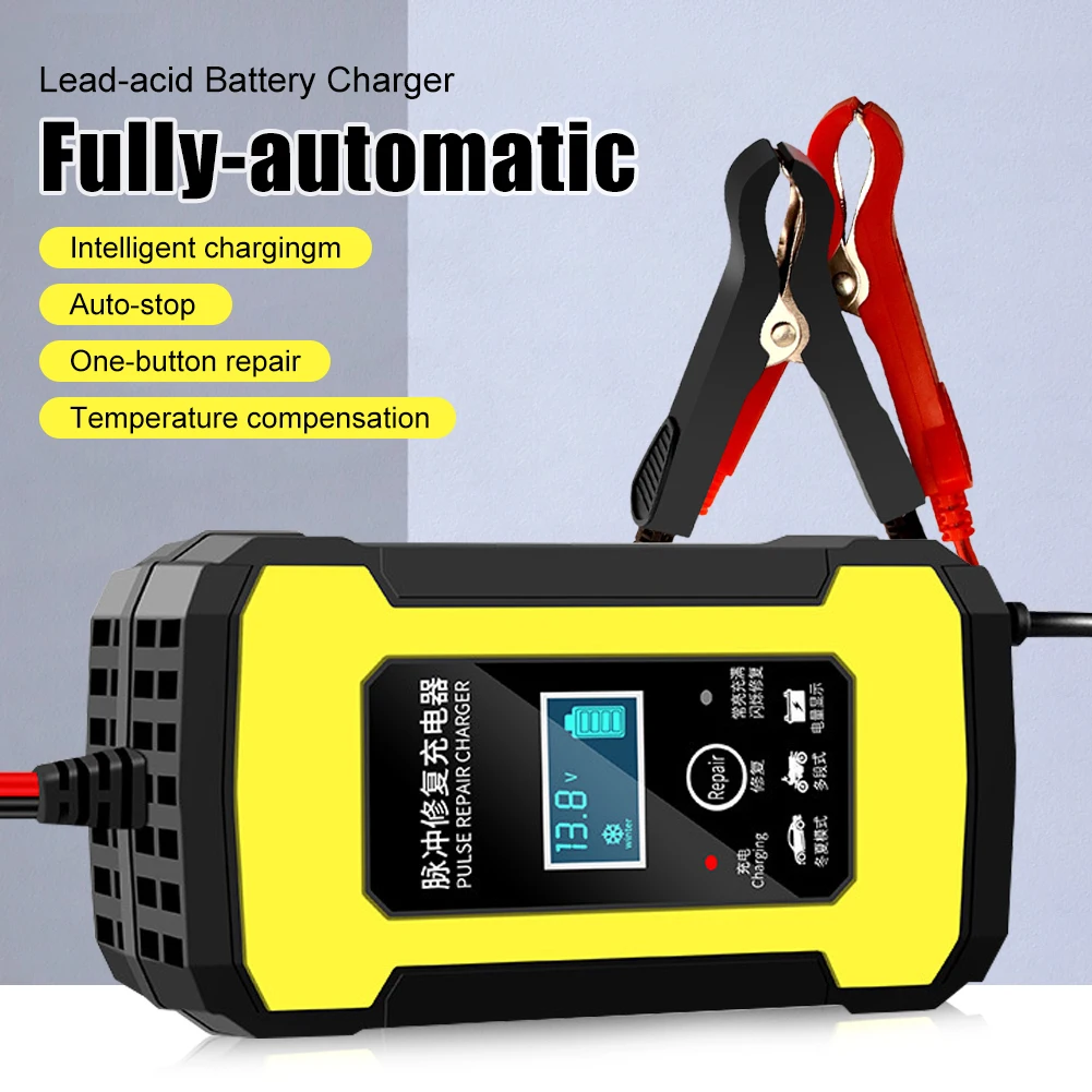 

Car Battery Charger 12V/6A Smart Fully Automatic Battery Charger Maintainer LCD Display Pulse Repair Charger for Motorcycle Boat