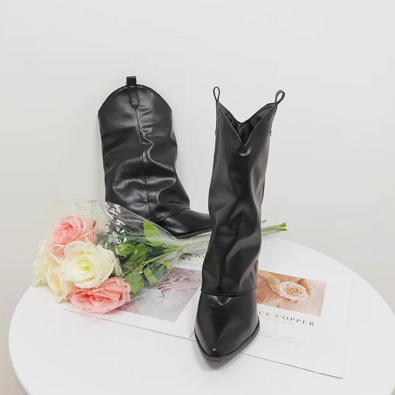 BUSY GRIL 2022 black square root straight trousers boots size 43 pointed toe knight british style calf boots