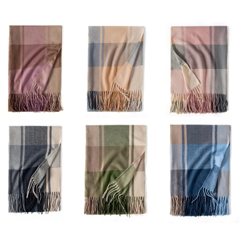 

Клетчатый шарф F42F, мягкие большие шали, шарфы с кисточками и краями, теплые шарфы для женщин