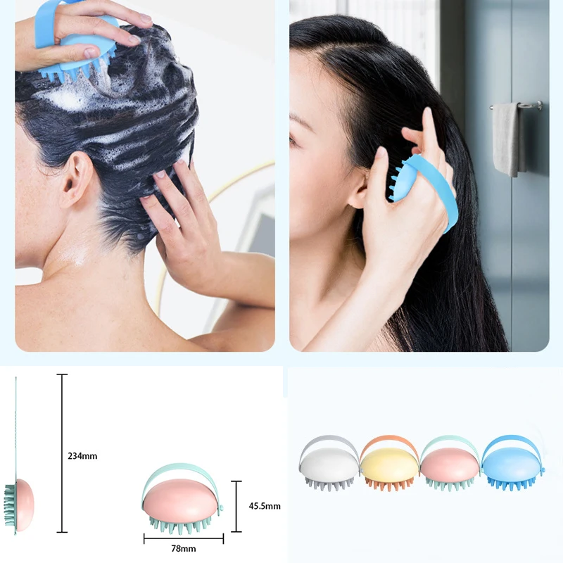 

4 Colors Soft Rubber Shampoo Brush Head Massage Brush Artifact Silicone Bath Brush Back Scrubber Bathroom Body Cleaning Tools