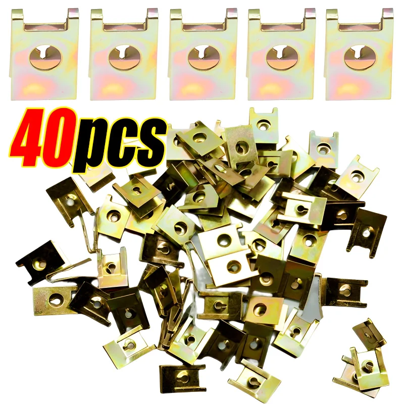 

10/20/30/40pcs Car Screw Base U-Type Clips Car Fastener Clips Motor Automobile Engine Fender Bumper Guard Plate Clamp