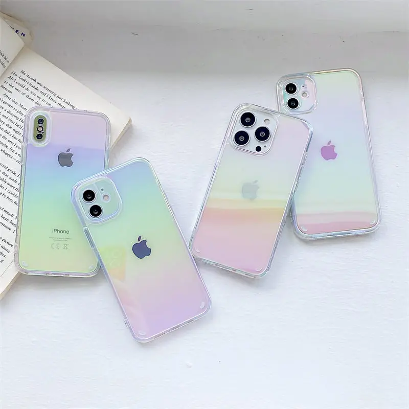

Luxury Rainbow Laser Soft Phone Case For iPhone 14 13 12 11 Pro X XS Max XR 11 7 8 Plus Aurora Transparent Shockproof Cover New