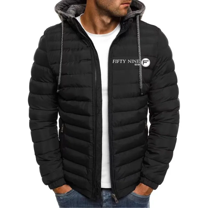 

2022Plus size FIFTY NINE Men's Outdoor Casual Jacket Winter coat Men's hooded Black jacket Men's coat quilted street wear zipper