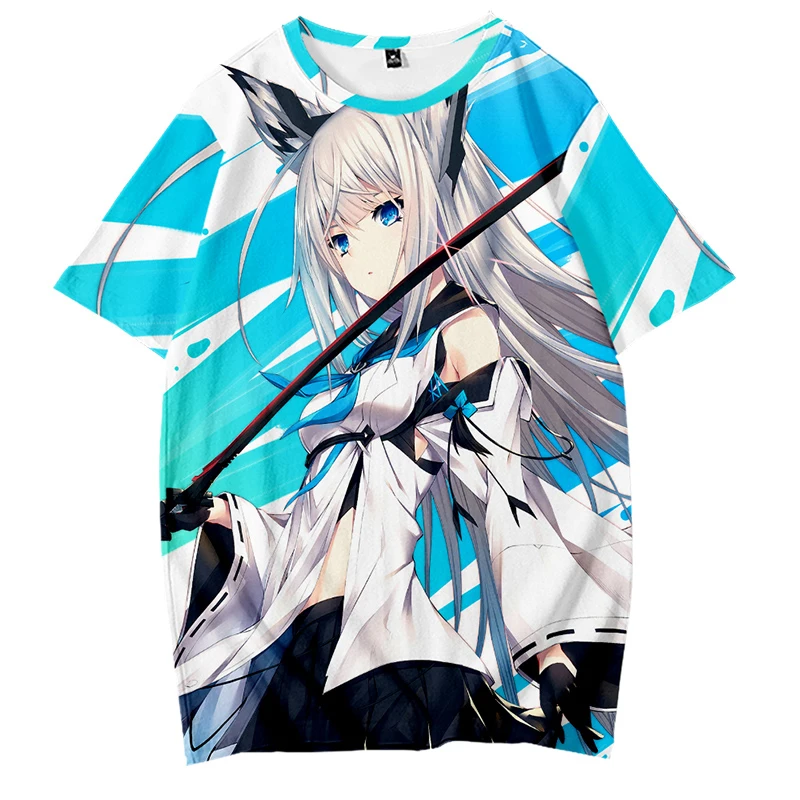 Футболка VTuber Shirakami Fubuki из аниме с коротким рукавом Повседневная Толстовка для