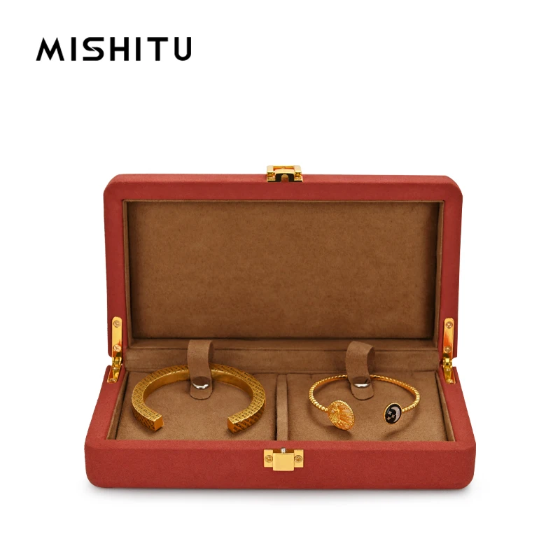 MISHITU Orange Multi-function Velvet Ring Display Box 20.5*11.5*5.5cm Microfiber Jewelry Organizer Case for Pendant Bracelet