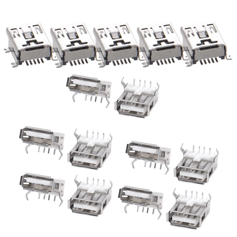 

5 шт., разъемы для печатной платы, USB Тип B, 5 контактов, 180 градусов