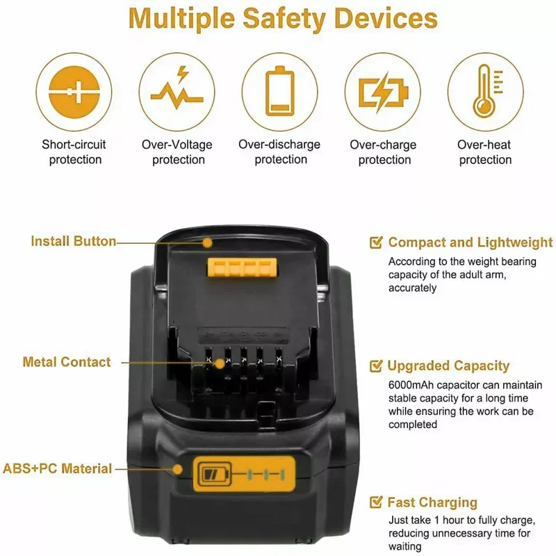 

DCB200 20V 8 0Ah Replaceable Li-ion Battery Compatible for Dewalt 18 Volt MAX XR Power Tools 18650 Lithium Batteries