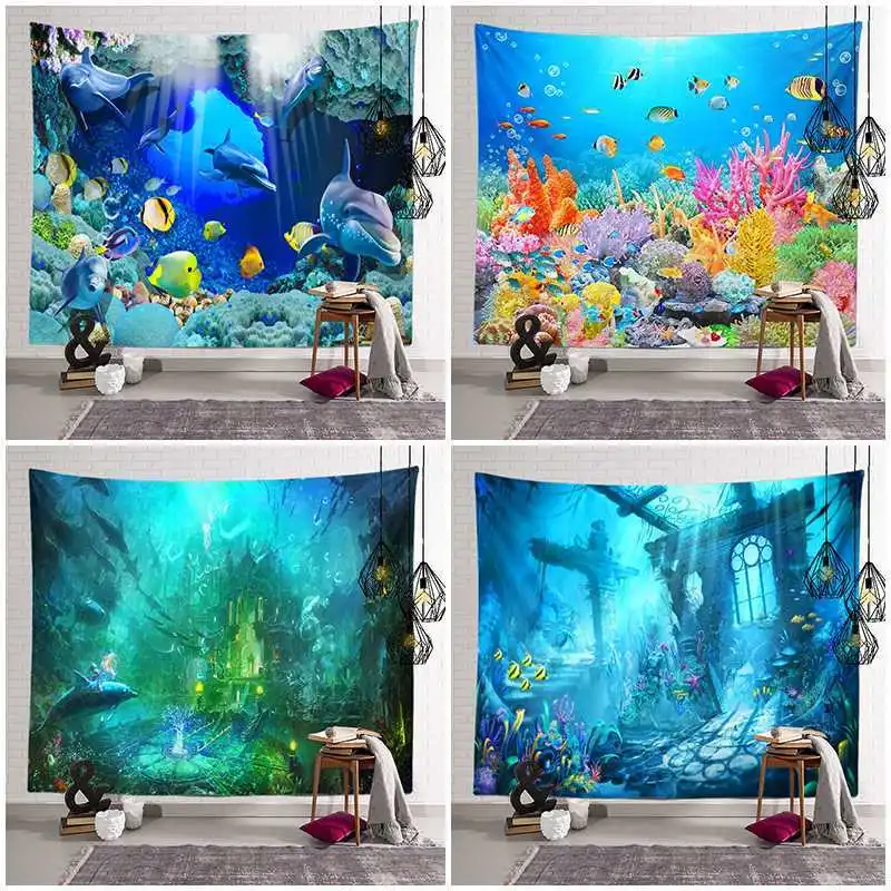 

Beach Covered Boho Big Shark Tapestry Marine Decor Mandala Tapestry
