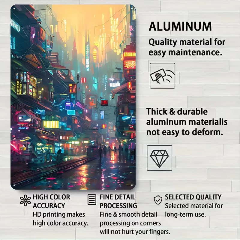 Киберпанк яркий город неоновая вывеска Ретро винтажная жесть настенное